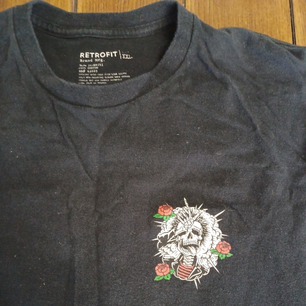 RetroFit Mens Short Sleeve XXL Skeleton & Rose's Graphic T-Shirt